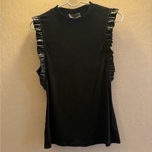Anthropologie Black Ruffle Trim Tank Top